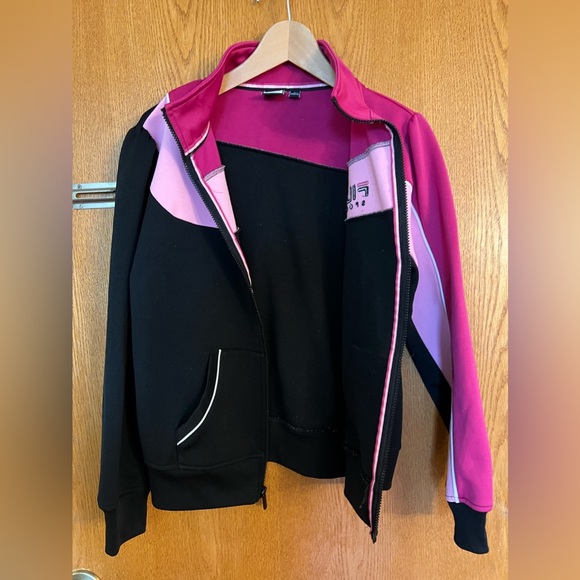 FILA athletic pink and black athletic full zip jacket size L with puff shoulder - Picture 13 of 13